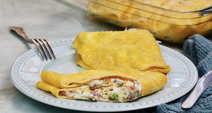 Crespelle con verdure, speck e formaggi