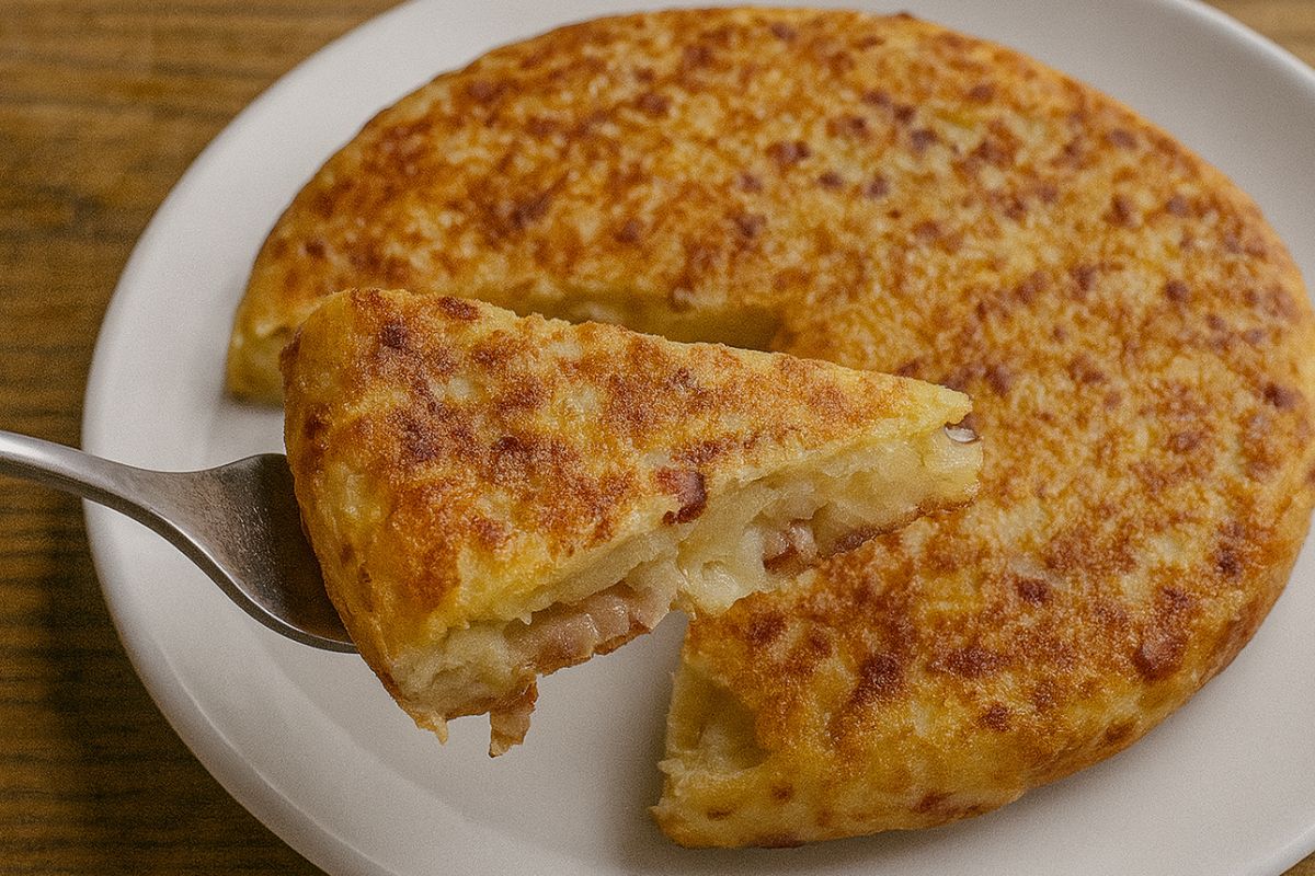 Torta salata di patate in padella con speck e scamorza